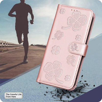 For Redmi Note 17 4G Global 171mm Four-leaf Embossed Leather Phone Case(Pink)