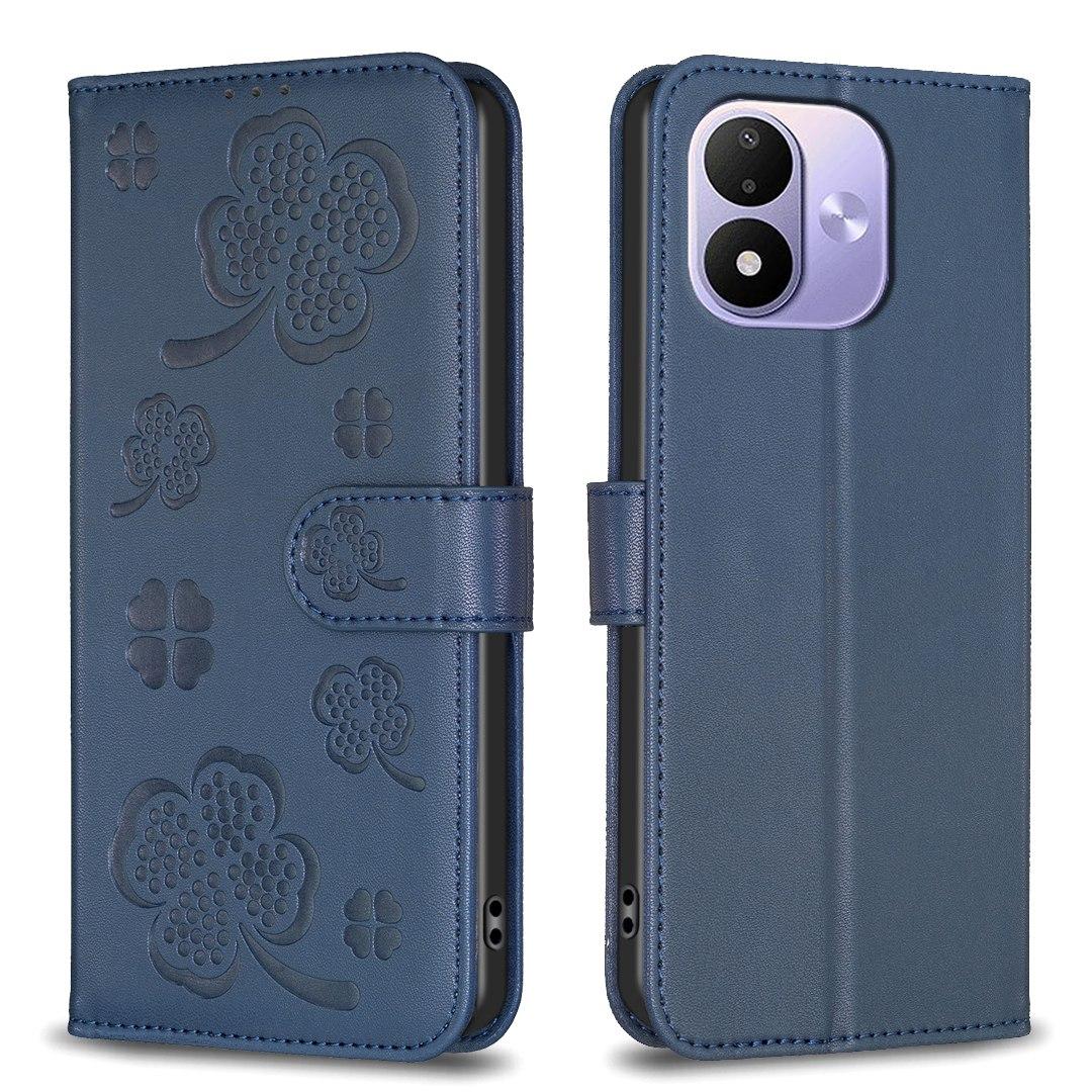 For Redmi Note 17 Pro 5G Global 163mm Four-leaf Embossed Leather Phone Case(Blue)