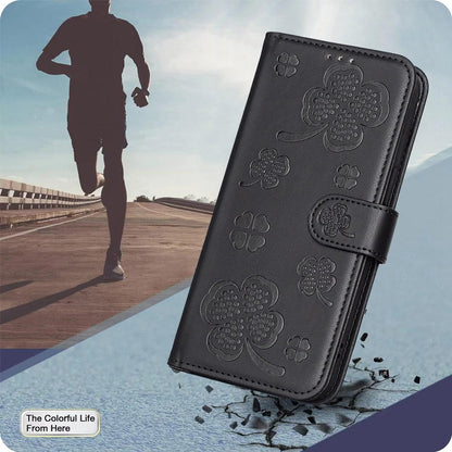For Redmi Note 17 Pro 5G Global 163mm Four-leaf Embossed Leather Phone Case(Black)