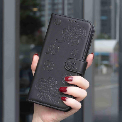 For Redmi Note 17 Pro 5G Global 163mm Four-leaf Embossed Leather Phone Case(Black)