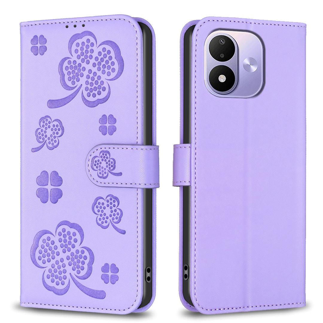 For Redmi Note 17 Pro 5G Global 163mm Four-leaf Embossed Leather Phone Case(Purple)