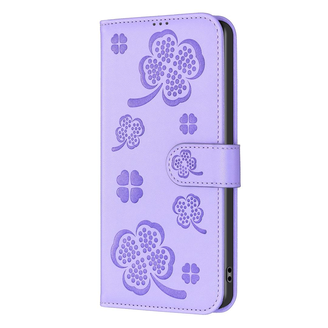 For Redmi Note 17 Pro 5G Global 163mm Four-leaf Embossed Leather Phone Case(Purple)