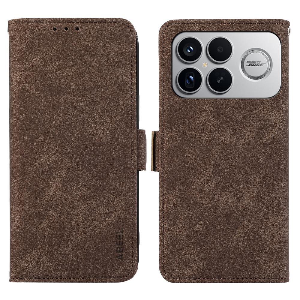 For Redmi K90 Pro Max/Poco F8 Ultra ABEEL Frosted Magnetic RFID Leather Phone Case(Brown)
