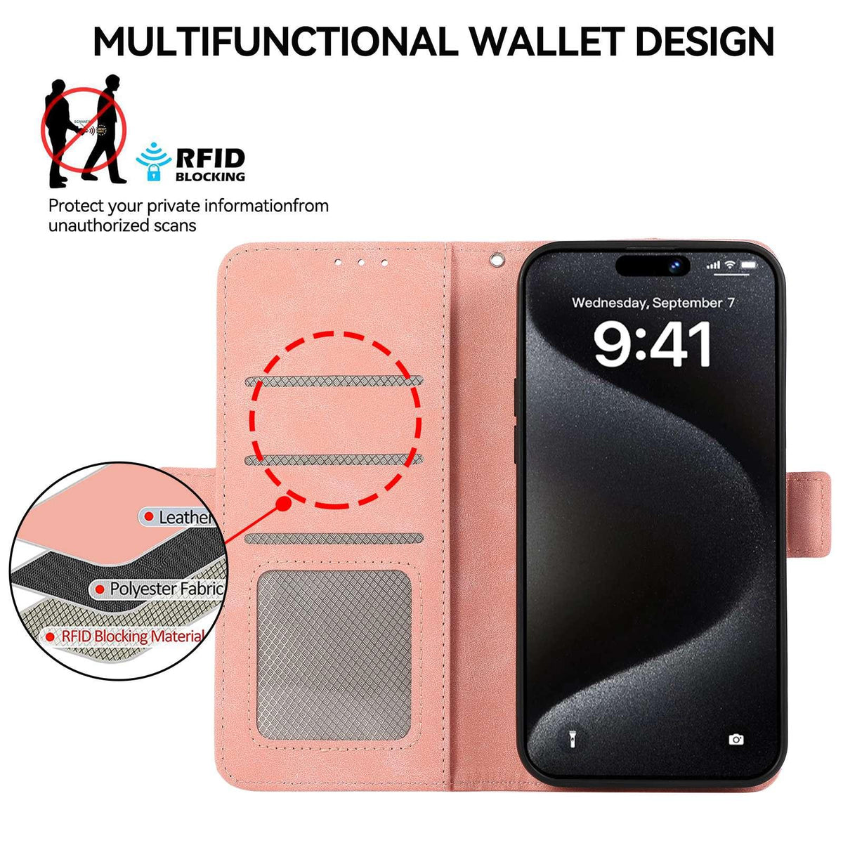 For Redmi K100 Pro Max/Poco F9 Ultra 5G ABEEL Frosted Magnetic RFID Leather Phone Case - Pink - EDA007072925A