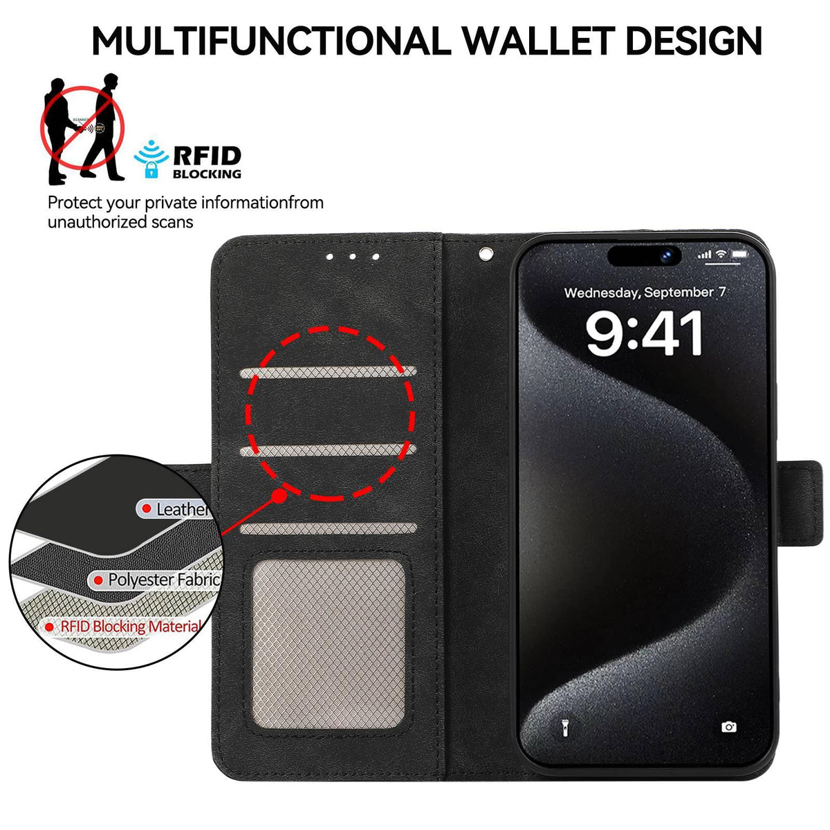 For Redmi K100 Pro Max/Poco F9 Ultra 5G ABEEL Frosted Magnetic RFID Leather Phone Case - Black - EDA007072925B