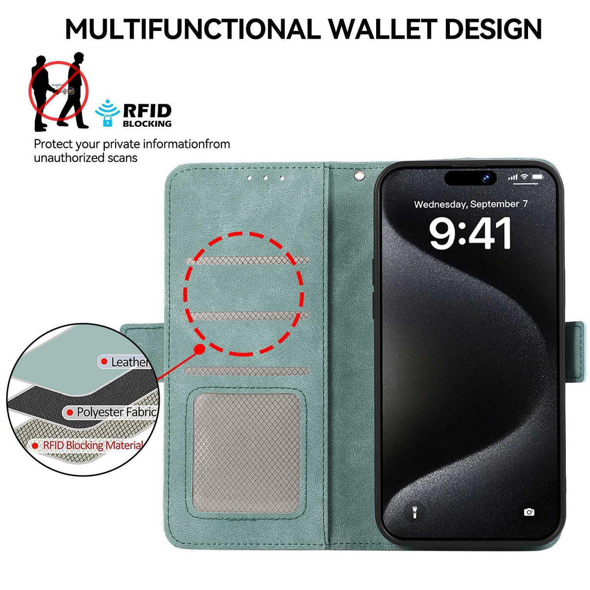 For Redmi K100 Pro Max/Poco F9 Ultra 5G ABEEL Frosted Magnetic RFID Leather Phone Case - Cyan - EDA007072925E