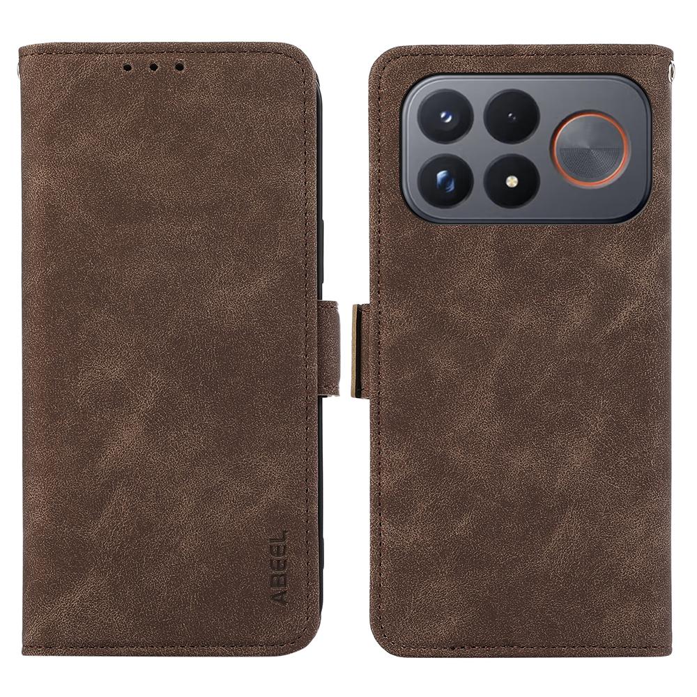 For Redmi K100 Pro Max/Poco F9 Ultra 5G ABEEL Frosted Magnetic RFID Leather Phone Case - Brown - EDA007072925F