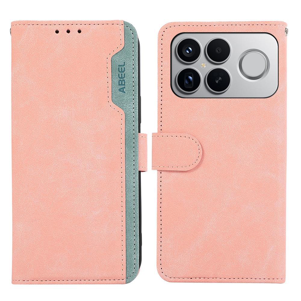 For Redmi K90 Pro Max/Poco F8 Ultra ABEEL Color Block Magnetic RFID Leather Phone Case(Pink-Cyan)