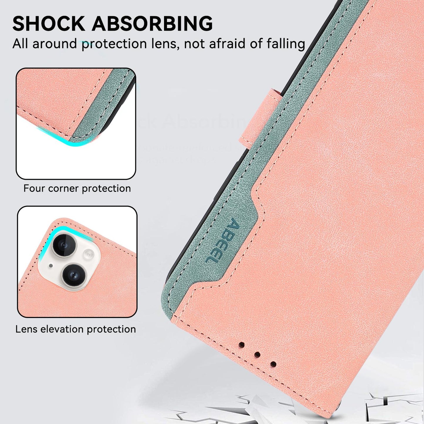 For Redmi K90 Pro Max/Poco F8 Ultra ABEEL Color Block Magnetic RFID Leather Phone Case(Pink-Cyan)