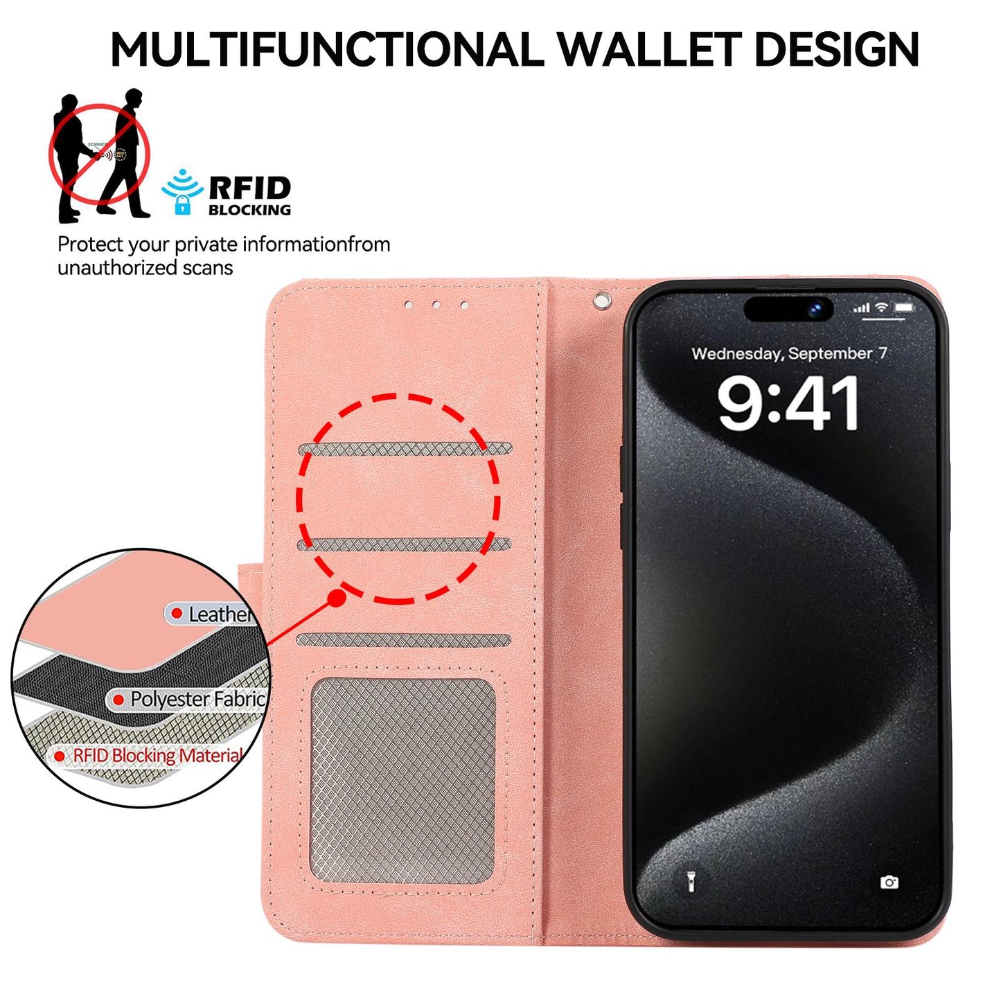 For Redmi K90 Pro Max/Poco F8 Ultra ABEEL Color Block Magnetic RFID Leather Phone Case(Pink-Cyan)