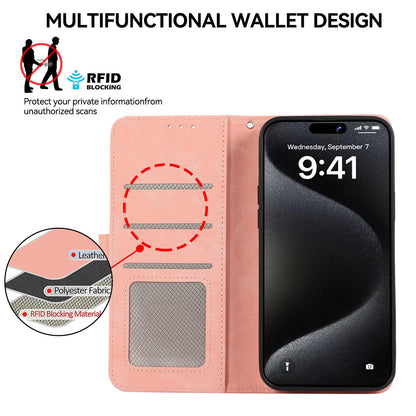 For Redmi K90 Pro Max/Poco F8 Ultra ABEEL Color Block Magnetic RFID Leather Phone Case(Pink-Cyan)