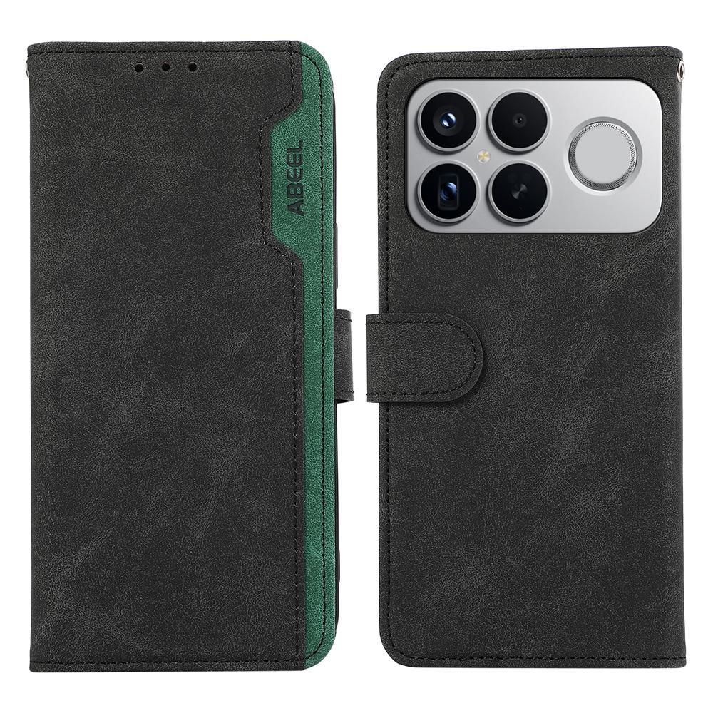 For Redmi K90 Pro Max/Poco F8 Ultra ABEEL Color Block Magnetic RFID Leather Phone Case(Black-Green)