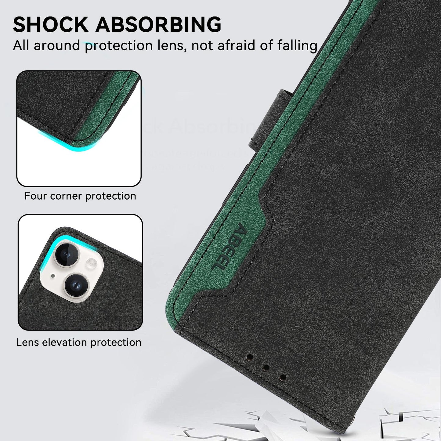 For Redmi K90 Pro Max/Poco F8 Ultra ABEEL Color Block Magnetic RFID Leather Phone Case(Black-Green)