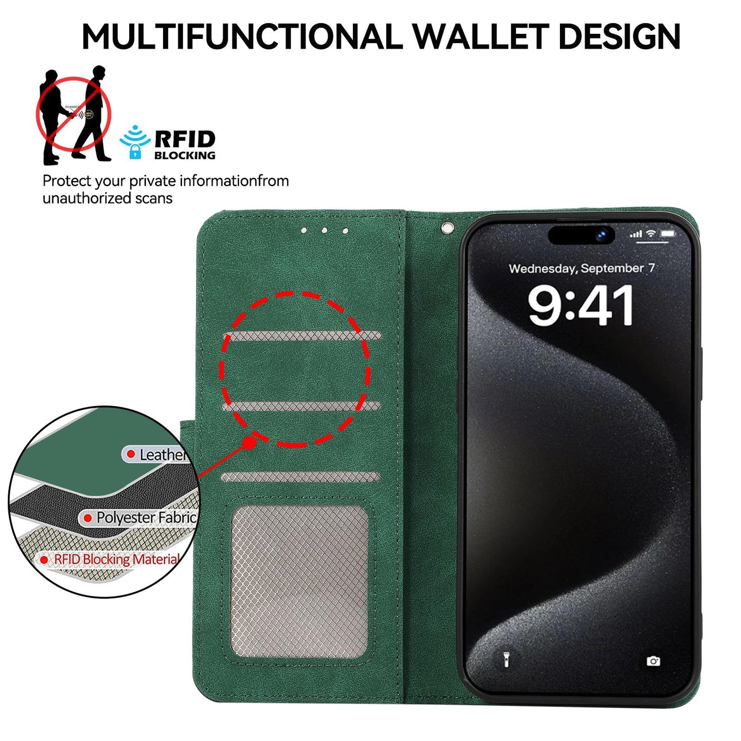 For Redmi K90 Pro Max/Poco F8 Ultra ABEEL Color Block Magnetic RFID Leather Phone Case(Green-Black)