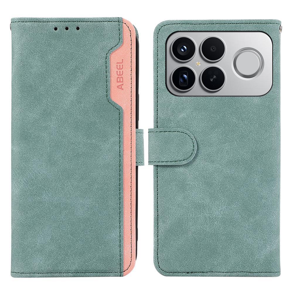 For Redmi K90 Pro Max/Poco F8 Ultra ABEEL Color Block Magnetic RFID Leather Phone Case(Cyan-Pink)