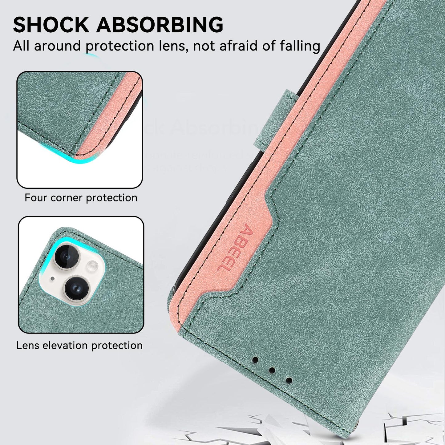 For Redmi K90 Pro Max/Poco F8 Ultra ABEEL Color Block Magnetic RFID Leather Phone Case(Cyan-Pink)