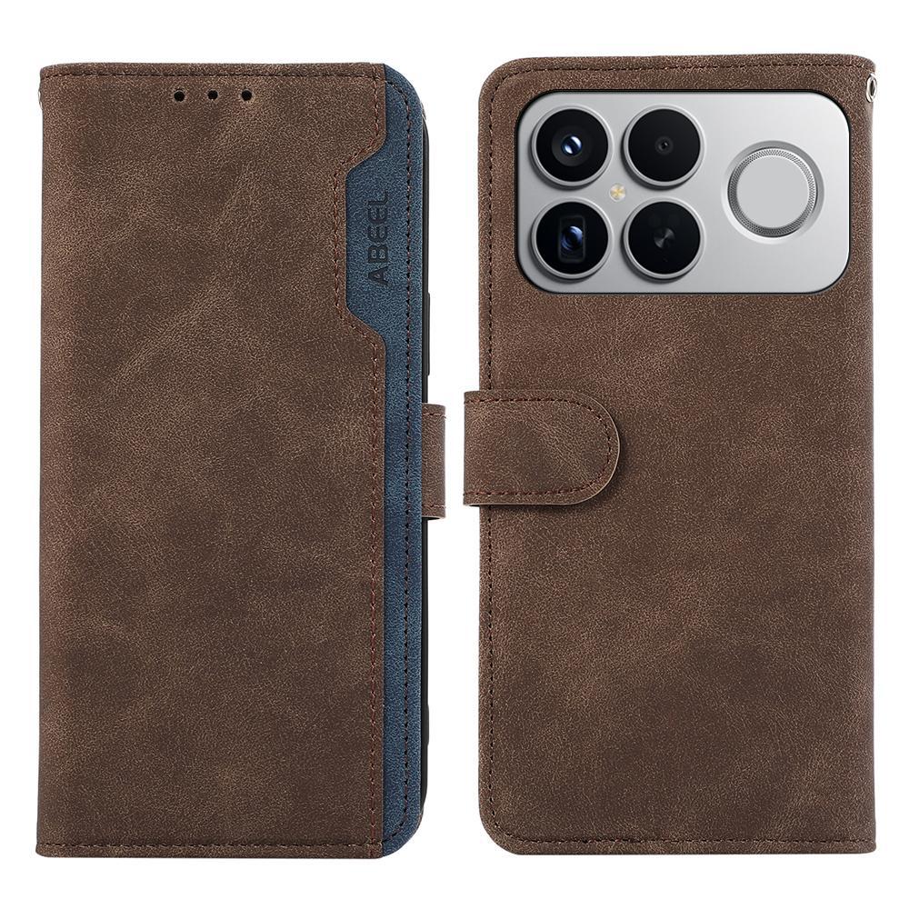 For Redmi K90 Pro Max/Poco F8 Ultra ABEEL Color Block Magnetic RFID Leather Phone Case(Brown-Blue)
