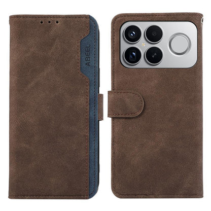 For Redmi K90 Pro Max/Poco F8 Ultra ABEEL Color Block Magnetic RFID Leather Phone Case(Brown-Blue)