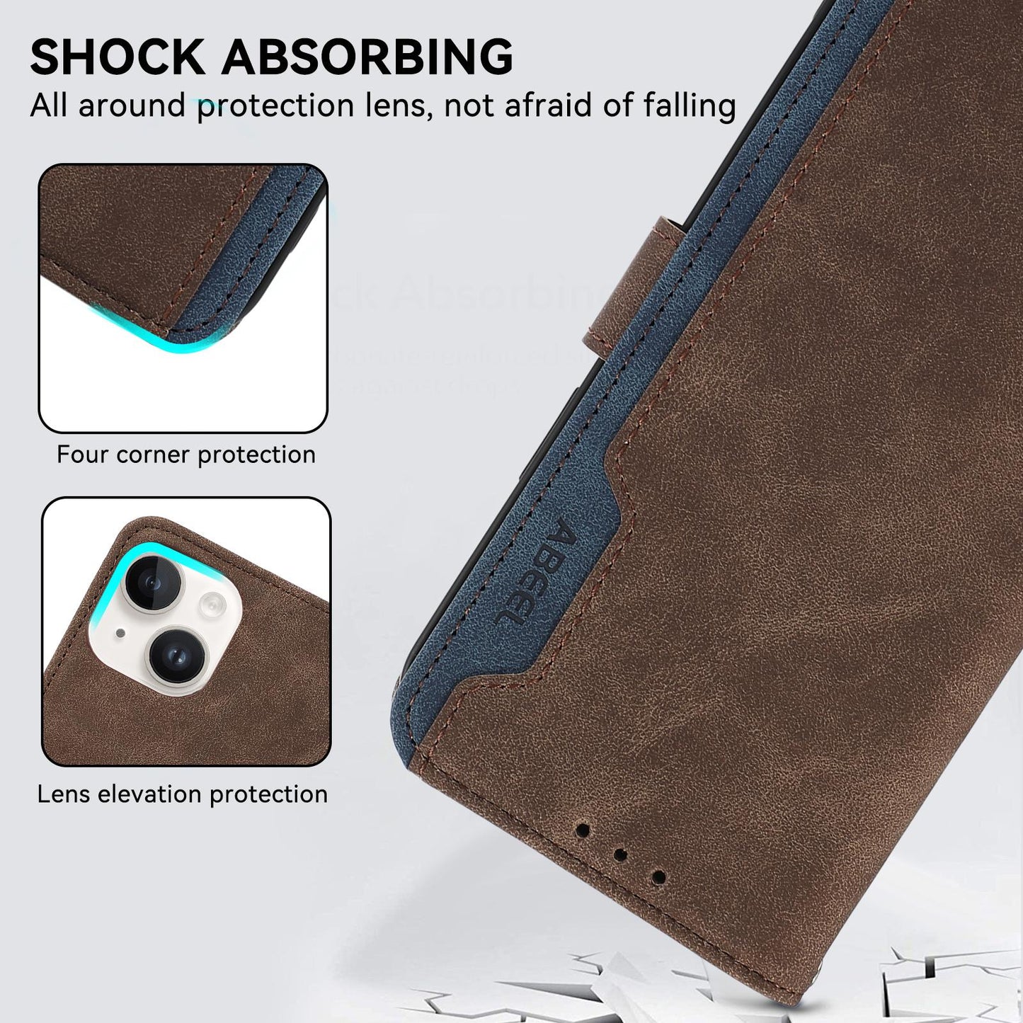 For Redmi K90 Pro Max/Poco F8 Ultra ABEEL Color Block Magnetic RFID Leather Phone Case(Brown-Blue)