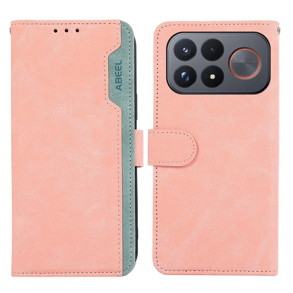 For Redmi K100 Pro Max/Poco F9 Ultra 5G ABEEL Color Block Magnetic RFID Leather Phone Case - Pink-Cyan - EDA007073225A