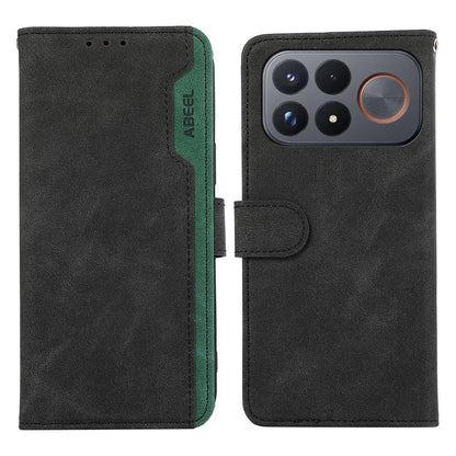 For Redmi K100 Pro Max/Poco F9 Ultra 5G ABEEL Color Block Magnetic RFID Leather Phone Case - Black-Green - EDA007073225B