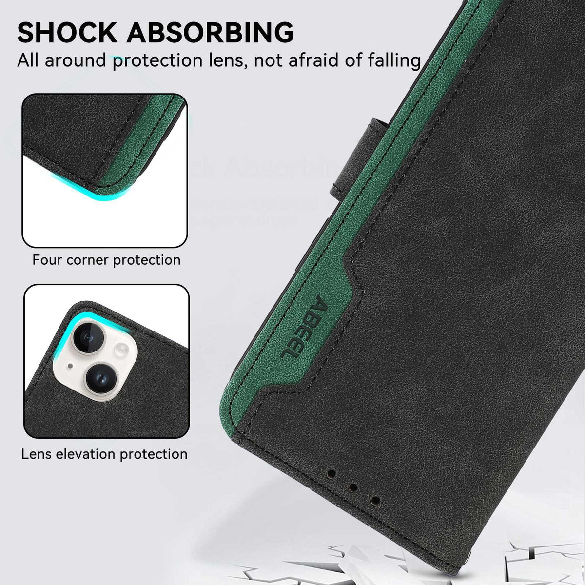 For Redmi K100 Pro Max/Poco F9 Ultra 5G ABEEL Color Block Magnetic RFID Leather Phone Case - Black-Green - EDA007073225B