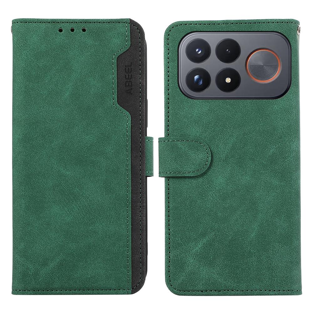 For Redmi K100 Pro Max/Poco F9 Ultra 5G ABEEL Color Block Magnetic RFID Leather Phone Case - Green-Black - EDA007073225D