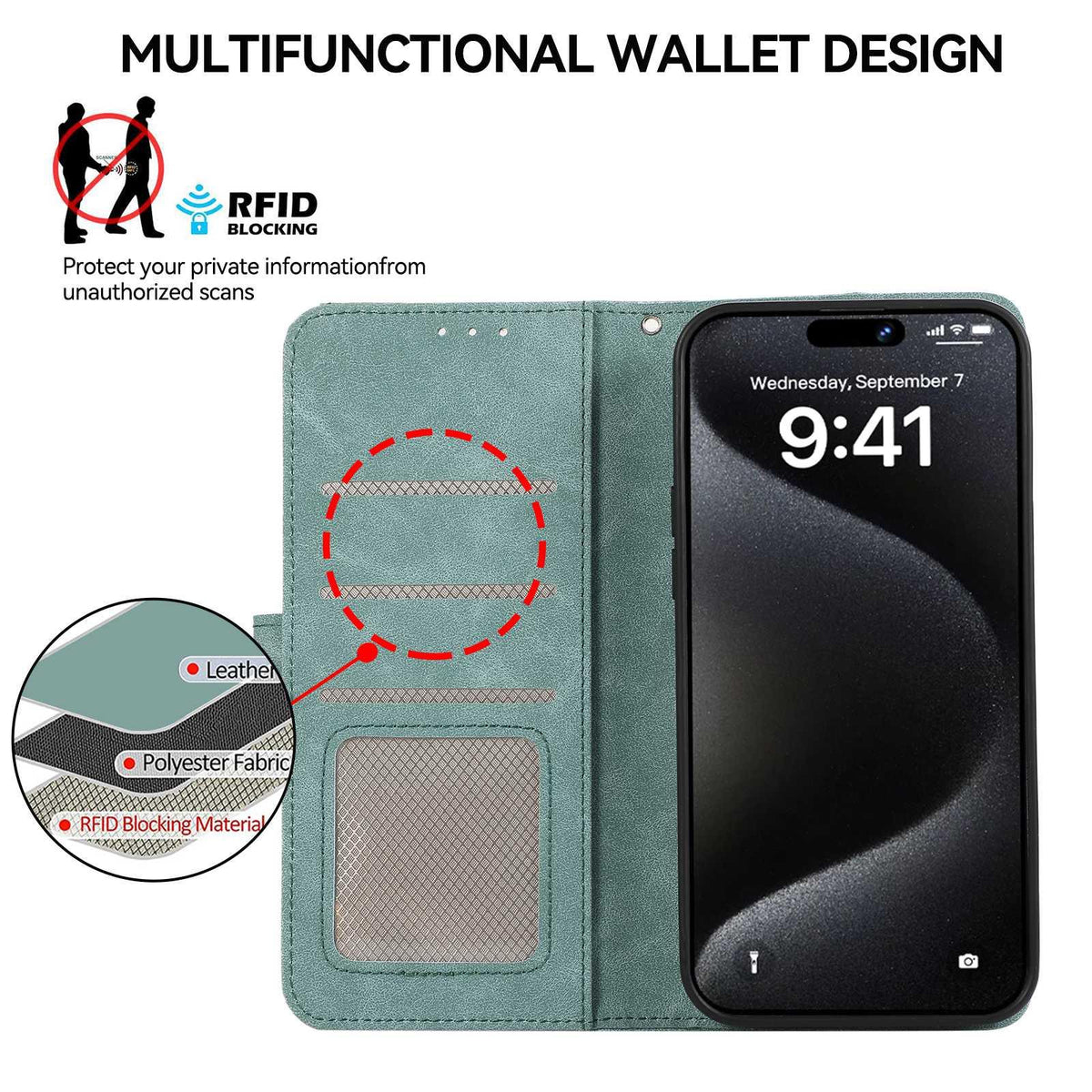 For Redmi K100 Pro Max/Poco F9 Ultra 5G ABEEL Color Block Magnetic RFID Leather Phone Case - Cyan-Pink - EDA007073225E