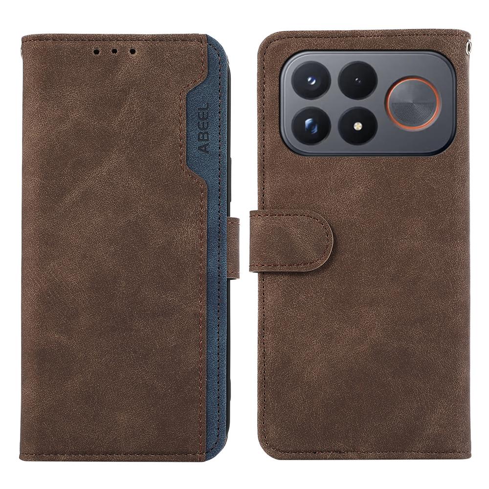 For Redmi K100 Pro Max/Poco F9 Ultra 5G ABEEL Color Block Magnetic RFID Leather Phone Case - Brown-Blue - EDA007073225F