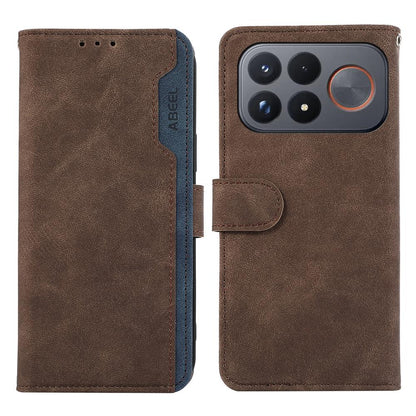 For Redmi K100 Pro Max/Poco F9 Ultra 5G ABEEL Color Block Magnetic RFID Leather Phone Case - Brown-Blue - EDA007073225F
