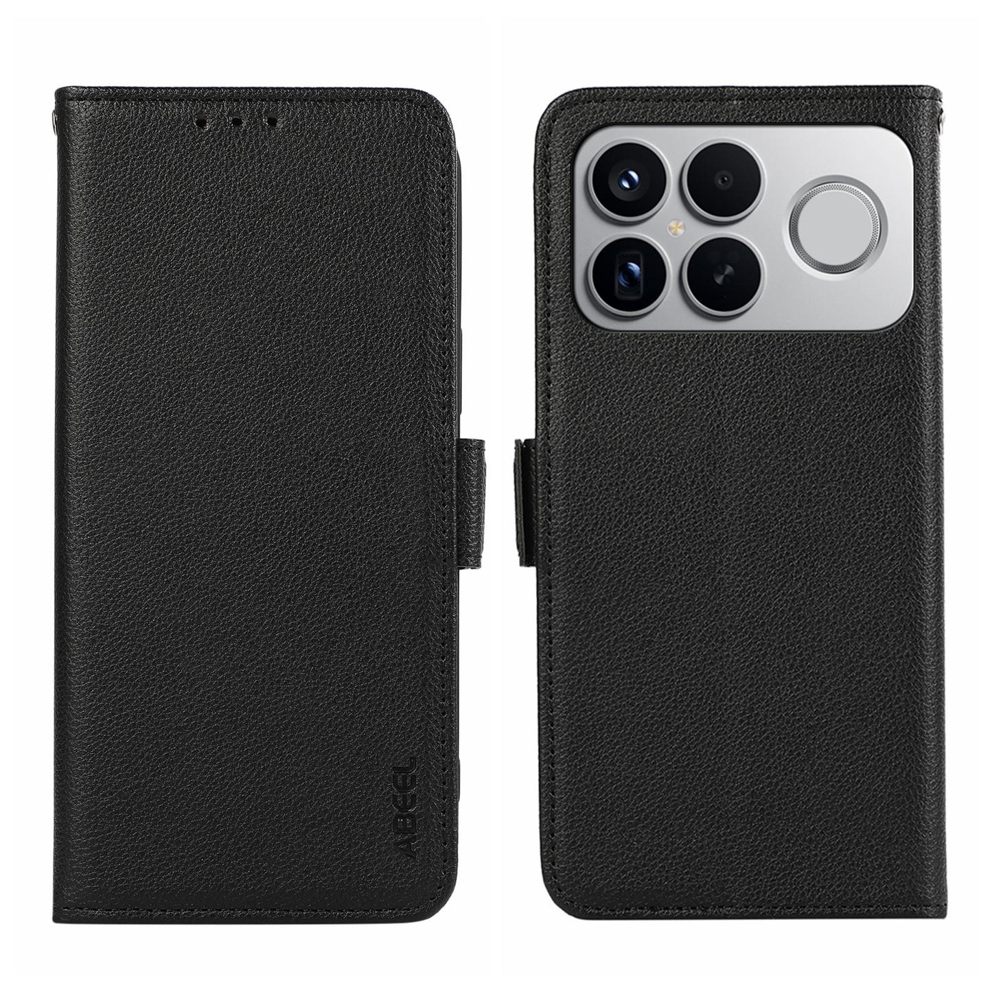 For Redmi K90 Pro Max/Poco F8 Ultra ABEEL Side-Magnetic Litchi Pattern Leather RFID Phone Case(Black)