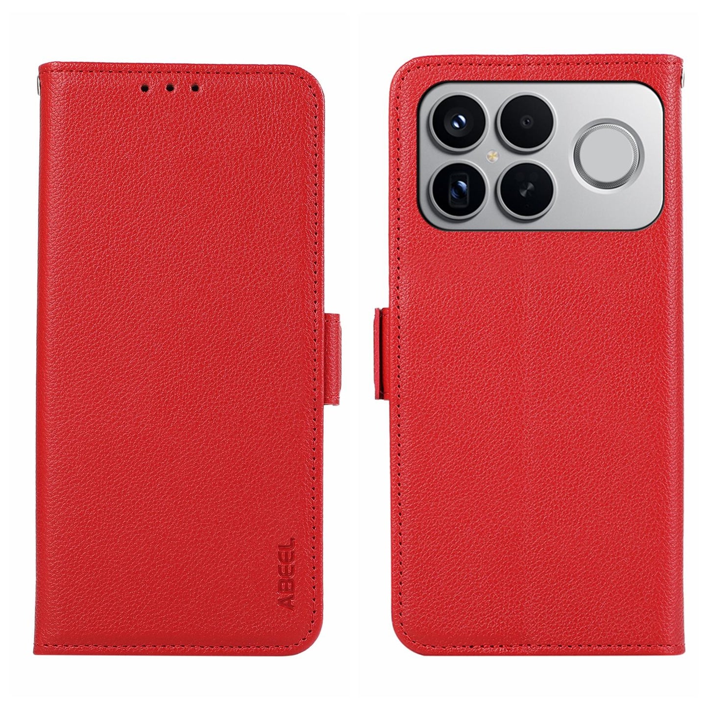 For Redmi K90 Pro Max/Poco F8 Ultra ABEEL Side-Magnetic Litchi Pattern Leather RFID Phone Case(Red)