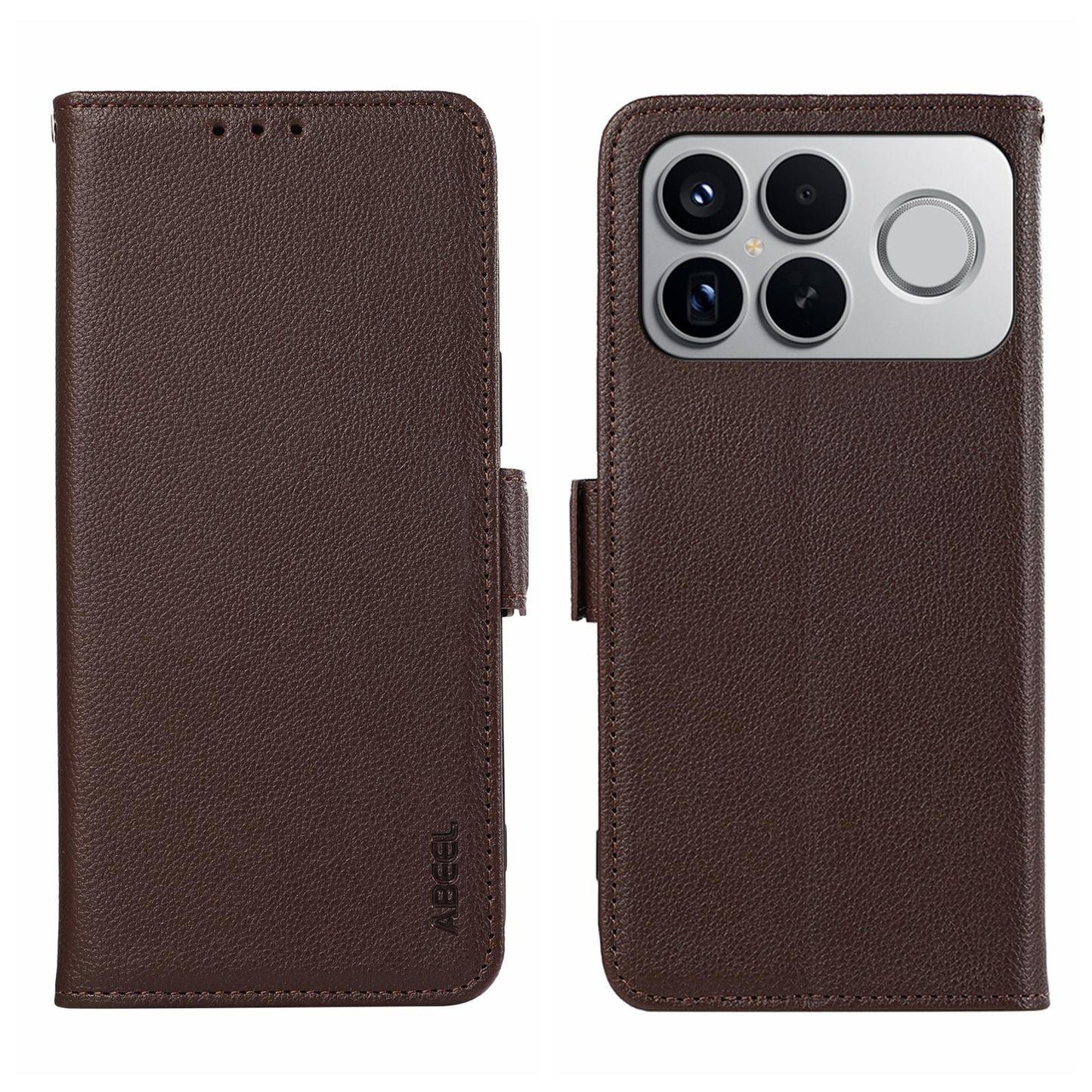 For Redmi K90 Pro Max/Poco F8 Ultra ABEEL Side-Magnetic Litchi Pattern Leather RFID Phone Case(Brown)