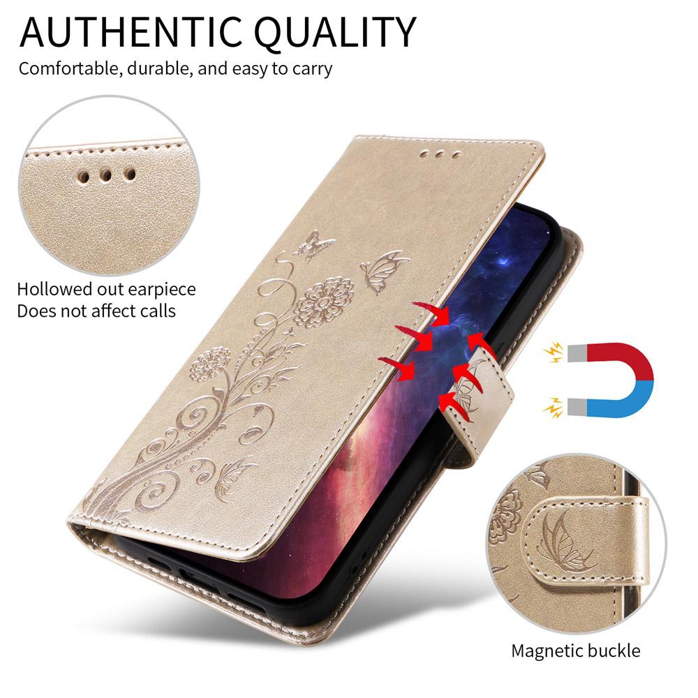 For Huawei nova 16 Embossed Butterfly Flowers Leather Phone Case(Gold)