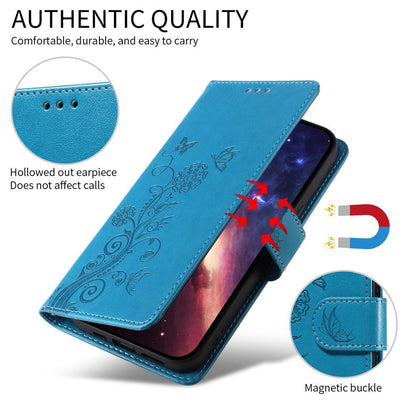 For Huawei nova 16 Embossed Butterfly Flowers Leather Phone Case(Blue)