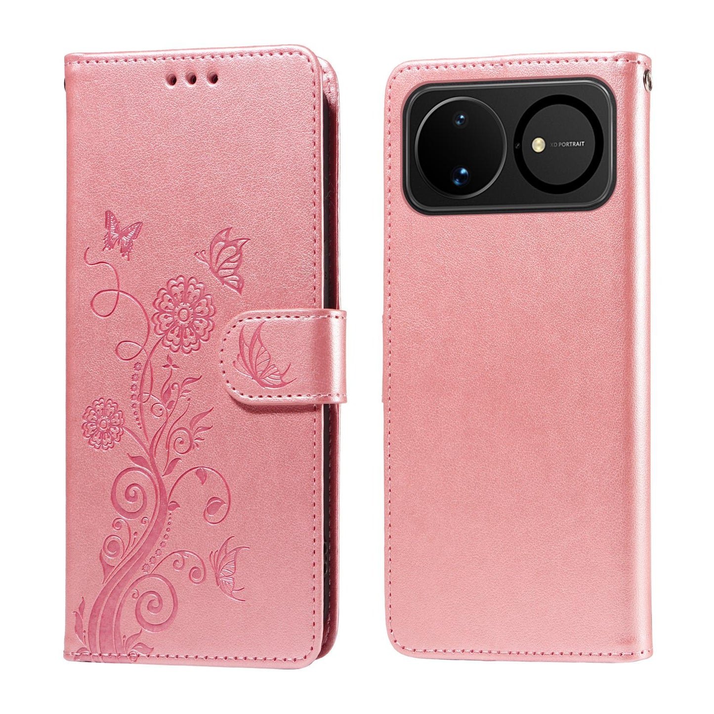 For Huawei nova 16 Embossed Butterfly Flowers Leather Phone Case(Rose Gold)