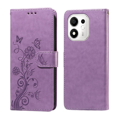 For Honor 600 Smart 5G Embossed Butterfly Flowers Leather Phone Case(Purple)