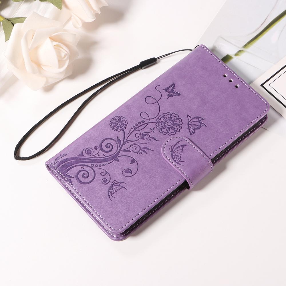 For Honor 600 Smart 5G Embossed Butterfly Flowers Leather Phone Case(Purple)
