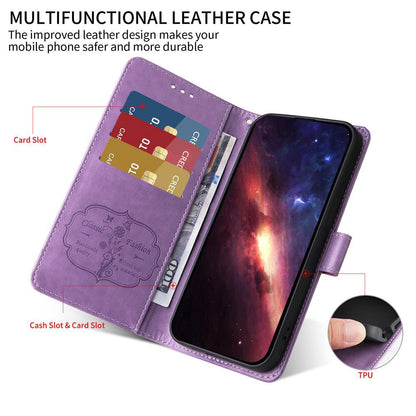 For Honor 600 Smart 5G Embossed Butterfly Flowers Leather Phone Case(Purple)