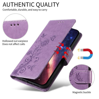 For Honor 600 Smart 5G Embossed Butterfly Flowers Leather Phone Case(Purple)
