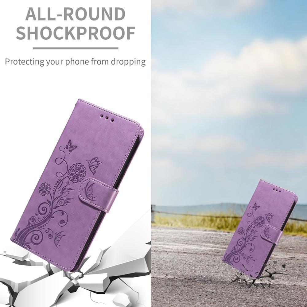 For Honor 600 Smart 5G Embossed Butterfly Flowers Leather Phone Case(Purple)