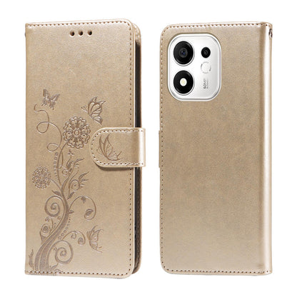 For Honor 600 Smart 5G Embossed Butterfly Flowers Leather Phone Case(Gold)