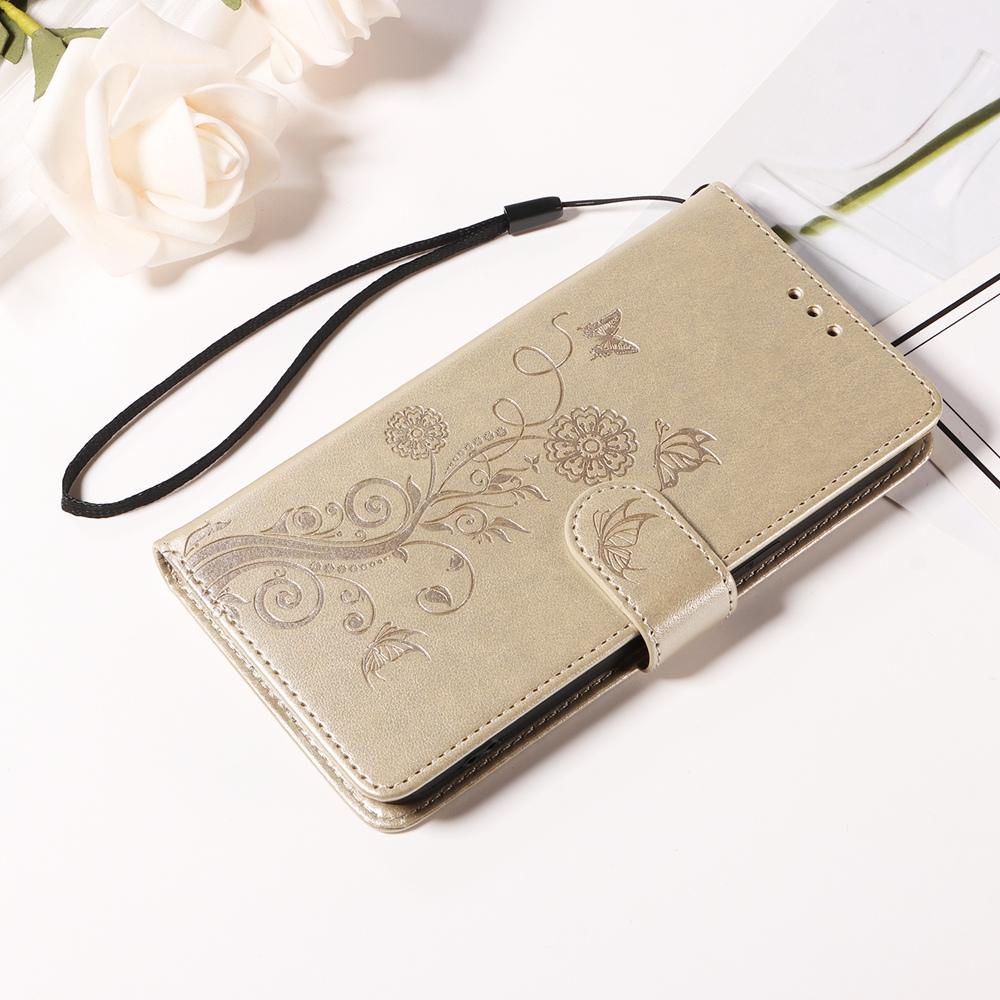 For Honor 600 Smart 5G Embossed Butterfly Flowers Leather Phone Case(Gold)