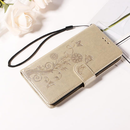 For Honor 600 Smart 5G Embossed Butterfly Flowers Leather Phone Case(Gold)