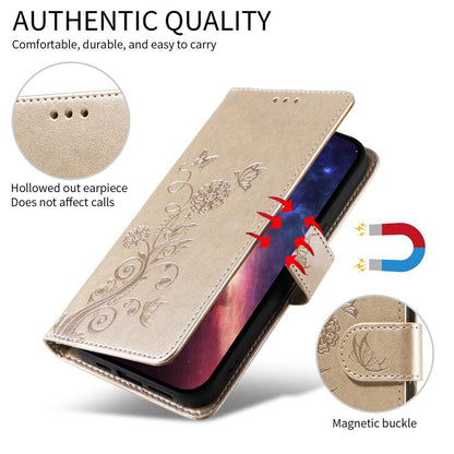 For Honor 600 Smart 5G Embossed Butterfly Flowers Leather Phone Case(Gold)