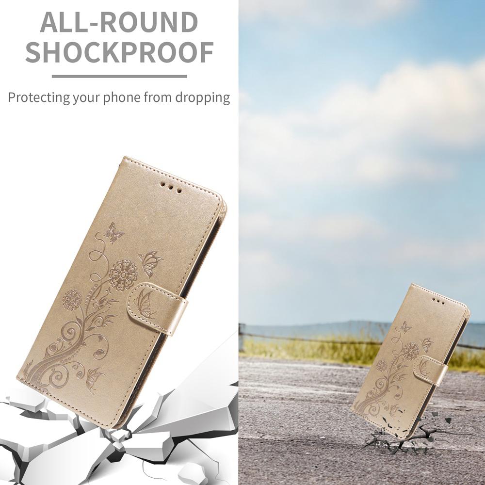 For Honor 600 Smart 5G Embossed Butterfly Flowers Leather Phone Case(Gold)