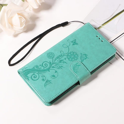 For Honor 600 Smart 5G Embossed Butterfly Flowers Leather Phone Case(Green)