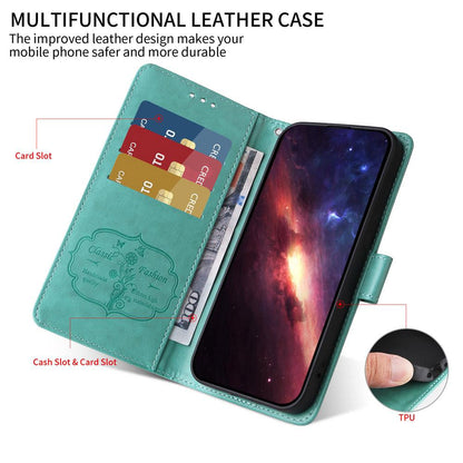 For Honor 600 Smart 5G Embossed Butterfly Flowers Leather Phone Case(Green)