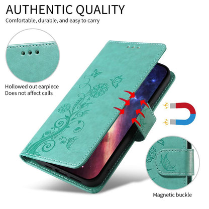 For Honor 600 Smart 5G Embossed Butterfly Flowers Leather Phone Case(Green)