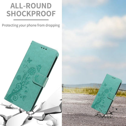 For Honor 600 Smart 5G Embossed Butterfly Flowers Leather Phone Case(Green)